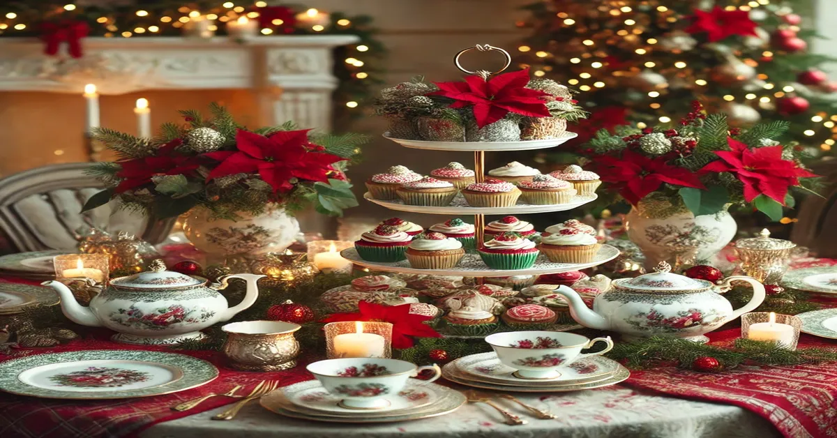 women's christmas tea table setting